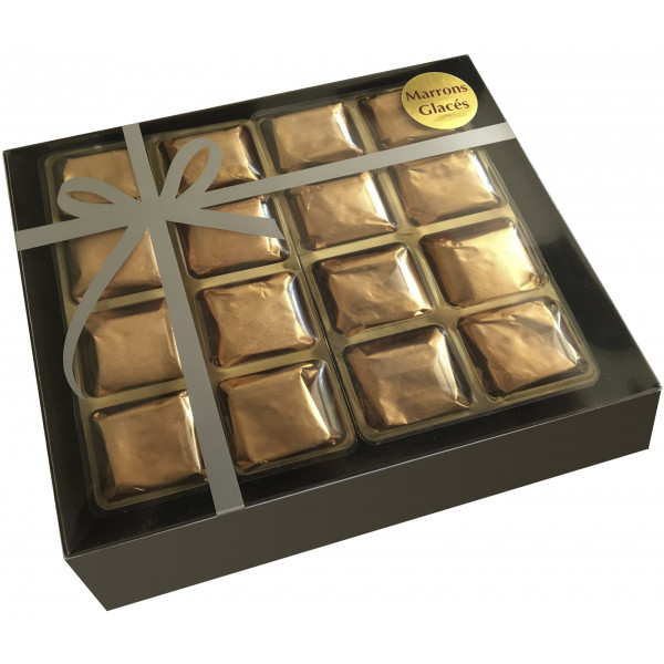 BOITE TRANSPARENTE 16 MARRONS GLACÉS ENVELOPPÉS LONGUE CONSERVATION
