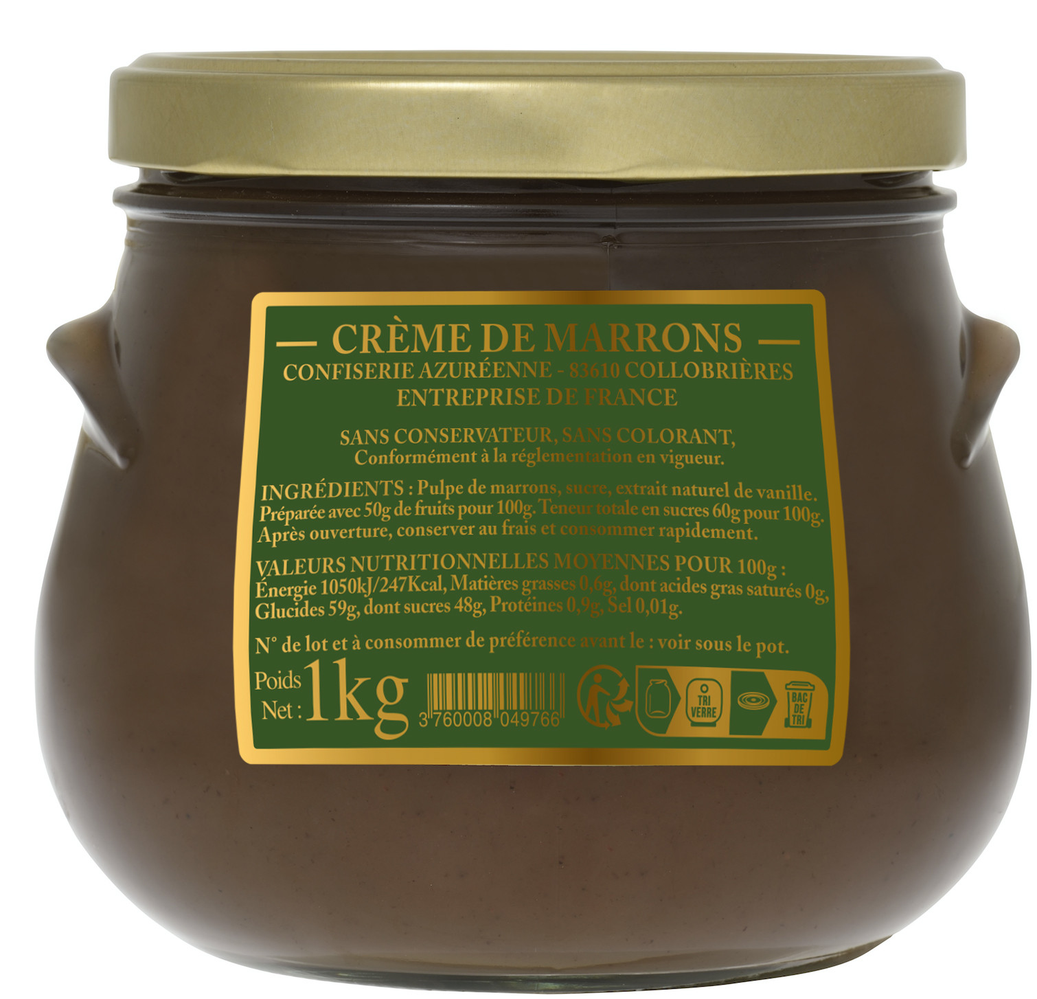 Véritable crème de marrons 1kg - Confiserie Azuréenne